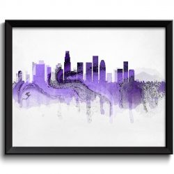 INSTANT DOWNLOAD Los Angeles Lilac Purple Grey Skyline California USA United States Cityscape Art Print Poster Watercolor Painting