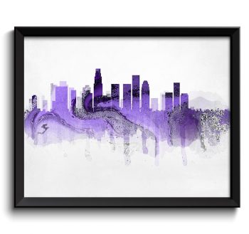 INSTANT DOWNLOAD Los Angeles Lilac Purple Grey Skyline California USA United States Cityscape Art Print Poster Watercolor Painting