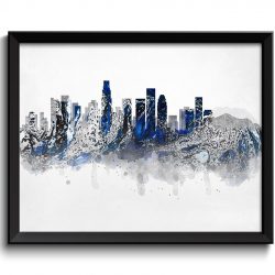 INSTANT DOWNLOAD Los Angeles Navy Blue Grey Silver Skyline California USA United States Cityscape Art Print Poster Watercolor Painting