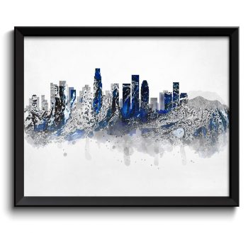 INSTANT DOWNLOAD Los Angeles Navy Blue Grey Silver Skyline California USA United States Cityscape Art Print Poster Watercolor Painting