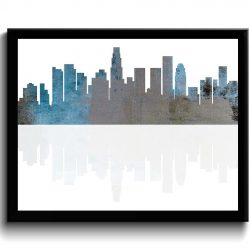 INSTANT DOWNLOAD Los Angeles Skyline California City Sky Blue Grey Watercolor Cityscape Poster Print Abstract Landscape Art Painting