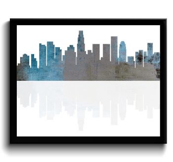 INSTANT DOWNLOAD Los Angeles Skyline California City Sky Blue Grey Watercolor Cityscape Poster Print Abstract Landscape Art Painting