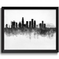 INSTANT DOWNLOAD Los Angeles Skyline California USA United States Cityscape Art Print Poster Black White Grey Watercolor Painting