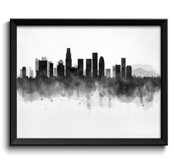 INSTANT DOWNLOAD Los Angeles Skyline California USA United States Cityscape Art Print Poster Black White Grey Watercolor Painting