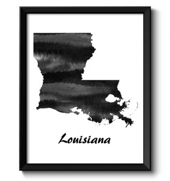 INSTANT DOWNLOAD Louisiana Map State Watercolor Painting Poster Print USA United States Abstract Landscape Art Black White Grey