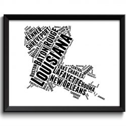 INSTANT DOWNLOAD Louisiana Map Typography Textography Text Word Cloud Black White Poster Print USA United States Modern Landscape Wall Art