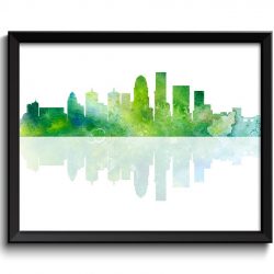 INSTANT DOWNLOAD Louisville Skyline Kentucky City Blue Lime Green Watercolor Cityscape Poster Print Modern Abstract Landscape Art Painting