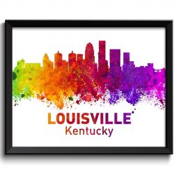 INSTANT DOWNLOAD Louisville Skyline Kentucky City Colorful Watercolor Cityscape Poster Print Landscape Art Painting Red Purple Pink Yellow