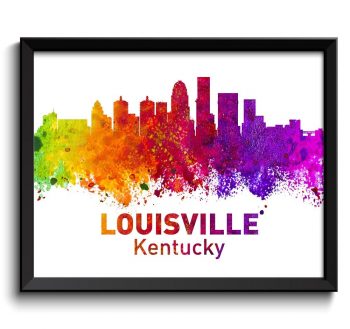 INSTANT DOWNLOAD Louisville Skyline Kentucky City Colorful Watercolor Cityscape Poster Print Landscape Art Painting Red Purple Pink Yellow