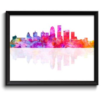 INSTANT DOWNLOAD Louisville Skyline Kentucky City Pink Purple Red Rainbow Watercolor Cityscape Poster Print Abstract Landscape Art Painting