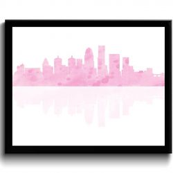 INSTANT DOWNLOAD Louisville Skyline Kentucky City Red White Pink Watercolor Cityscape Poster Print Abstract Landscape Art Painting Decor