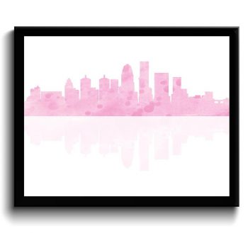 INSTANT DOWNLOAD Louisville Skyline Kentucky City Red White Pink Watercolor Cityscape Poster Print Abstract Landscape Art Painting Decor