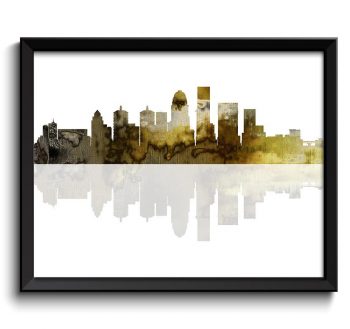 INSTANT DOWNLOAD Louisville Skyline Kentucky City Yellow Grey Gray Black Watercolor Cityscape Poster Print Abstract Landscape Art Painting