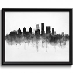 INSTANT DOWNLOAD Louisville Skyline Kentucky USA United States Cityscape Art Print Poster Black White Grey Watercolor Painting