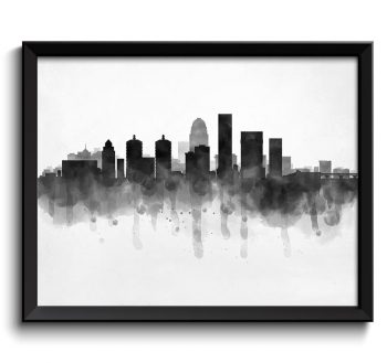 INSTANT DOWNLOAD Louisville Skyline Kentucky USA United States Cityscape Art Print Poster Black White Grey Watercolor Painting