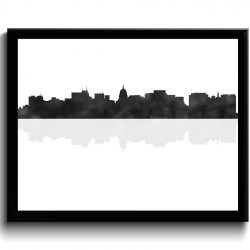 INSTANT DOWNLOAD Madison Skyline Black White Grey Wisconsin USA United States Cityscape Art Print Poster Watercolor Painting