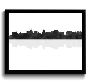 INSTANT DOWNLOAD Madison Skyline Black White Grey Wisconsin USA United States Cityscape Art Print Poster Watercolor Painting