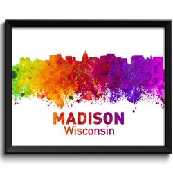 INSTANT DOWNLOAD Madison Skyline Wisconsin City Colorful Watercolor Cityscape Poster Print Landscape Art Painting Red Purple Pink Yellow