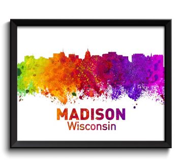 INSTANT DOWNLOAD Madison Skyline Wisconsin City Colorful Watercolor Cityscape Poster Print Landscape Art Painting Red Purple Pink Yellow