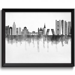 INSTANT DOWNLOAD Madrid Skyline City Black White Grey Cityscape Spain Europe Famous Landmarks Poster Print Abstract Landscape Art Painting