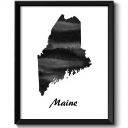 INSTANT DOWNLOAD Maine Map State Watercolor Painting Poster Print USA United States Modern Abstract Landscape Art Black White Grey