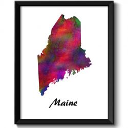 INSTANT DOWNLOAD Maine Map State Watercolor Painting Poster Print USA United States Modern Abstract Landscape Art Colorful Rainbow