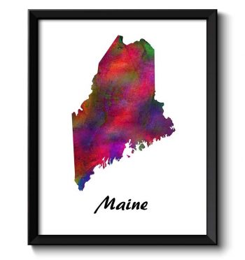 INSTANT DOWNLOAD Maine Map State Watercolor Painting Poster Print USA United States Modern Abstract Landscape Art Colorful Rainbow