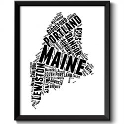 INSTANT DOWNLOAD Maine Map Typography Print Text Word Cloud Black White Poster Print USA United States Modern Abstract Landscape Wall Art