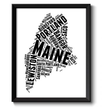 INSTANT DOWNLOAD Maine Map Typography Print Text Word Cloud Black White Poster Print USA United States Modern Abstract Landscape Wall Art