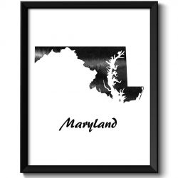 INSTANT DOWNLOAD Maryland Map State Watercolor Painting Poster Print USA United States Abstract Landscape Art Black White Grey