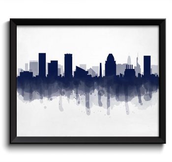 INSTANT DOWNLOAD Maryland Navy Blue Baltimore Skyline USA United States Cityscape Art Print Poster Watercolor Painting