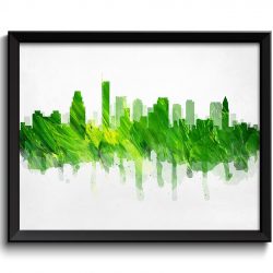 INSTANT DOWNLOAD Massachusetts Lime Green Yellow Boston Skyline USA United States Cityscape Art Print Poster Watercolor Painting