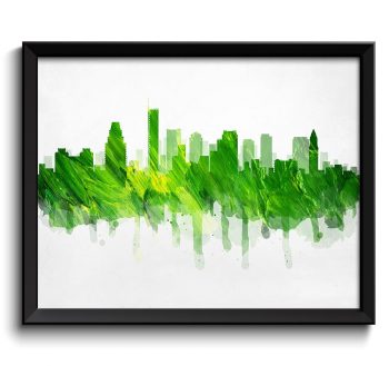 INSTANT DOWNLOAD Massachusetts Lime Green Yellow Boston Skyline USA United States Cityscape Art Print Poster Watercolor Painting