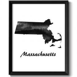 INSTANT DOWNLOAD Massachusetts Map State Watercolor Painting Poster Print USA United States Abstract Landscape Art Black White Grey