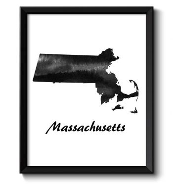 INSTANT DOWNLOAD Massachusetts Map State Watercolor Painting Poster Print USA United States Abstract Landscape Art Black White Grey