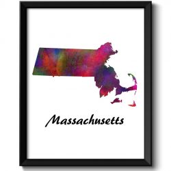 INSTANT DOWNLOAD Massachusetts Map State Watercolor Painting Poster Print USA United States Abstract Landscape Art Colorful Rainbow