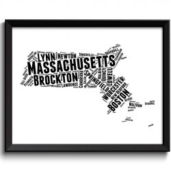 INSTANT DOWNLOAD Massachusetts Map Typography Print Text Word Cloud Black White Poster Print USA United States Modern Landscape Wall Art