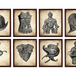 INSTANT DOWNLOAD Medieval Armour Vintage Style Set of 8 Print Sword Knight Art Print Parchment Paper Style Old Antique Renaissance Printable