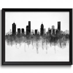 INSTANT DOWNLOAD Melbourne Skyline Australia Cityscape Art Print Poster Black White Grey Watercolor Painting