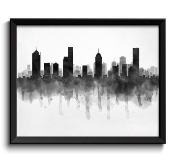 INSTANT DOWNLOAD Melbourne Skyline Australia Cityscape Art Print Poster Black White Grey Watercolor Painting