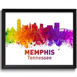 INSTANT DOWNLOAD Memphis Skyline Tennessee City Colorful Watercolor Cityscape Poster Print Landscape Art Painting Red Purple Pink Yellow