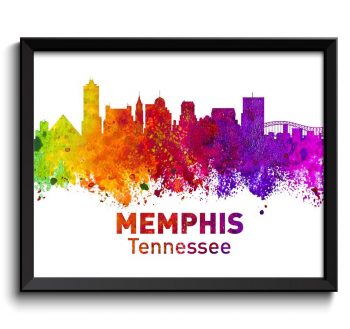 INSTANT DOWNLOAD Memphis Skyline Tennessee City Colorful Watercolor Cityscape Poster Print Landscape Art Painting Red Purple Pink Yellow