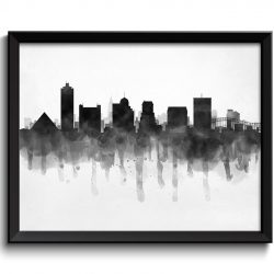 INSTANT DOWNLOAD Memphis Skyline Tennessee USA United States Cityscape Art Print Poster Black White Grey Watercolor Painting