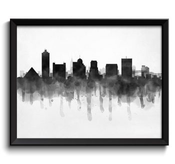 INSTANT DOWNLOAD Memphis Skyline Tennessee USA United States Cityscape Art Print Poster Black White Grey Watercolor Painting