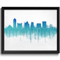 INSTANT DOWNLOAD Memphis Turquoise Blue Skyline Tennessee USA United States Cityscape Art Print Poster Watercolor Painting