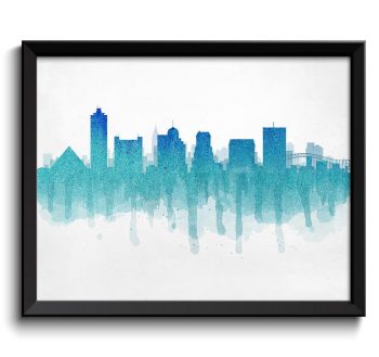 INSTANT DOWNLOAD Memphis Turquoise Blue Skyline Tennessee USA United States Cityscape Art Print Poster Watercolor Painting