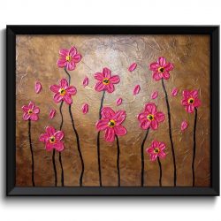 INSTANT DOWNLOAD Metallic Gold Hot Pink Flowers Painting Fine Art Print Wild Flower Modern Abstract Wall Decor Bedroom Bathroom Living Room