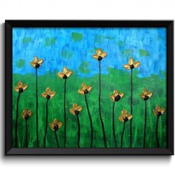 INSTANT DOWNLOAD Metallic Gold Wild Flowers Painting Fine Art Print Modern Abstract Green Blue Wall Decor Bedroom Bathroom Living Room