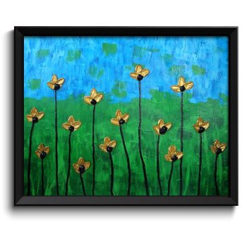 INSTANT DOWNLOAD Metallic Gold Wild Flowers Painting Fine Art Print Modern Abstract Green Blue Wall Decor Bedroom Bathroom Living Room