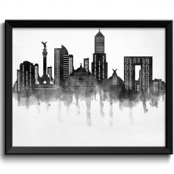 INSTANT DOWNLOAD Mexico City Skyline Black White Grey Cityscape Famous Landmarks Poster Print South America Abstract Landscape Art Painting